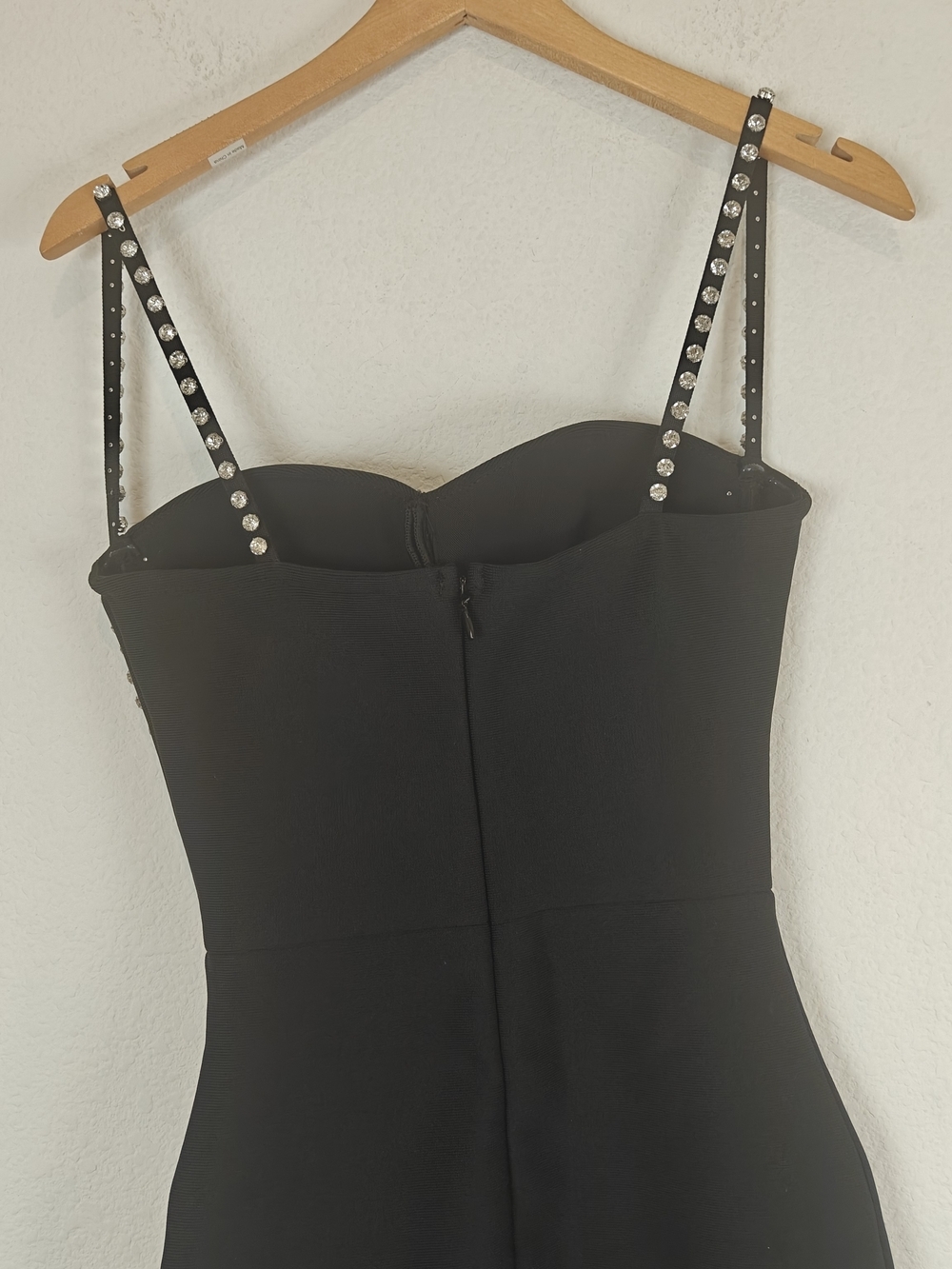 Crystal Embellished Bustier Bodycon Mini Dress Black Sparkle Corset Night Out SM - Picture 13 of 15